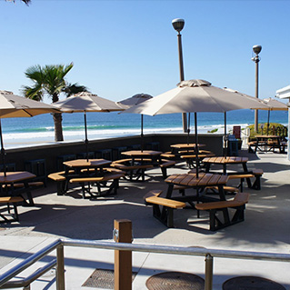 Patio tables on a sunny day